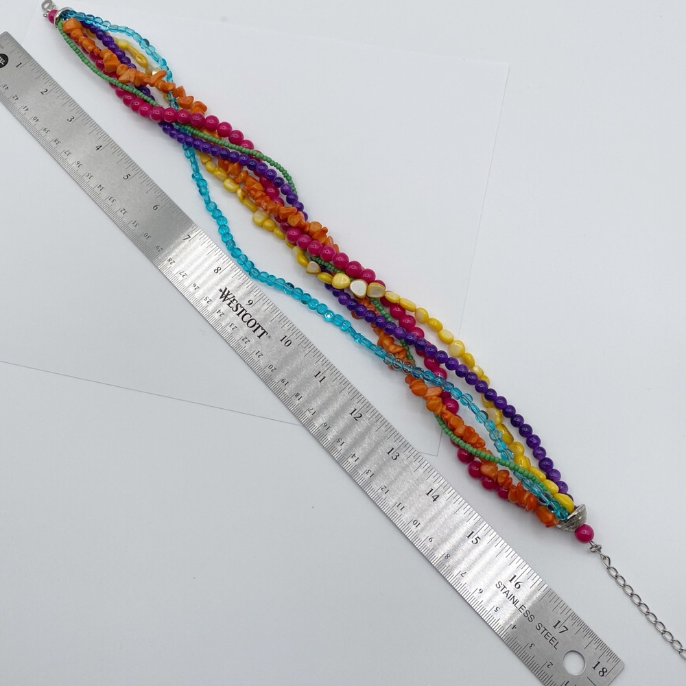 Colorful Multi-Strand Chunky Glass Beaded Necklace - Picture 7 of 7